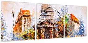 Obraz - Malowana miejska pamiątka (z zegarem) (90x30 cm)