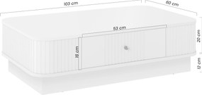 Stolik kawowy Vesper 103x60 cm z szufladą na cokole - kaszmir / orzech / złoty uchwyt