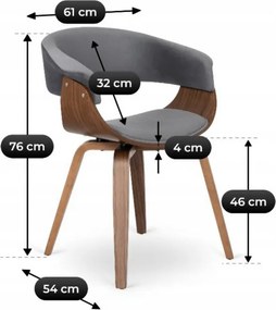 Krzesło Tapicerowane z Drewna Giętego Do Jadalni GARY Szare/Orzech Nowoczesne Loft
