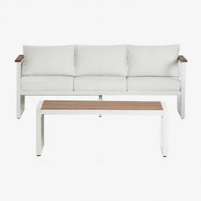 Zestaw Ogrodowy Lipov Z Sofą 3-osobową I Stolikiem Kawowym Z Aluminium I Drewna Akacjowego 110x55 Cm Gardenia Biel - Sklum