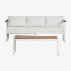 Zestaw Ogrodowy Z 3-osobową Sofą I Stolikiem Kawowym Z Aluminium I Drewna Akacjowego 110x55cm Lipov Gardenia Biel - Sklum