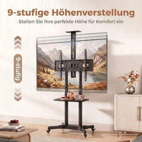 HOMCOM Stojak TV na kółkach do telewizorów 81,3–190,5 cm Regulowany stojak TV z 2 półkami, metal, max. VESA 400x600mm | Aosom PL