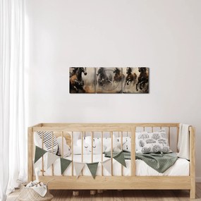 Obraz - Obraz olejny przedstawiający konie (z zegarem) (90x30 cm)