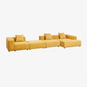 Sofa Modułowa Z Szezlongiem Prawym, 3-częściowa Z Wysokim Podłokietnikiem I Pufą (↔︎480 Cm) Bruna Tkaniny Szenil Musztarda - Sklum