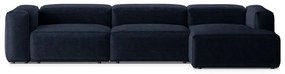 Ciemnoniebieski sztruksowy narożnik (prawostronny/z szezlongiem) Bergamo – Cosmopolitan Design