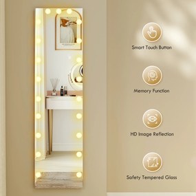 HOMCOM Lustro całopostaciowe 150x40 cm RGB-LED stojące z 21 żarówkami, 7 kolorów światła, przycisk dotykowy, funkcja pamięci | Aosom PL