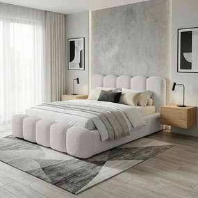 BESILIO Łóżko z grubej pianki 160x200 boucle Milly - łóżko z pojemnikiem i stelażem - Jasnoszary