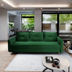 Masseno Sofa NAPOL z funkcją spania i pojemnikiem na pościel, Rozkładana sofa - Butelkowa zieleń, KRONOS 19
