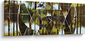 Obraz - Geometryczny kolaż na tle nordyckich lasów (z zegarem) (90x30 cm)