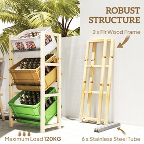 Outsunny Regał na 3 Skrzynki z Napojami, Drewniany Stojak z 3 Poziomami 56 x 32 x 112 cm, Drewno Naturalne
