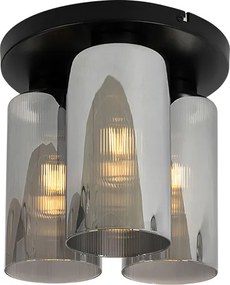 Lampa sufitowa w stylu art deco czarna z dymionym szkłem 3-światłowa - Laura