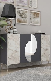 Komoda z płyty MDF pokrytej melaminą – 120 cm x 75 cm x 29,6 cm – antracyt, marmur Efez, srebro