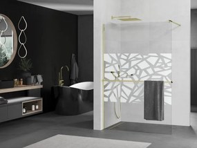 Mexen Kioto+ ścianka prysznicowa z półką Walk-in 90 x 200 cm, biały wzór, złota - 800-090-121-50-85