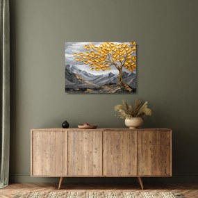 Obraz na szkle – Drzewo ze złotymi liśćmi (70x50 cm)