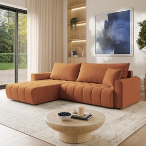 Masseno Narożnik FRIGA z funkcją spania i pojemnikiem na pościel Narozniki L, Rozkładana sofa - Miedziany, ARAGON 56