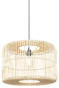 Orientalna lampa wisząca czarna z rattanowym kloszem - MaudKolonialny Oswietlenie wewnetrzne