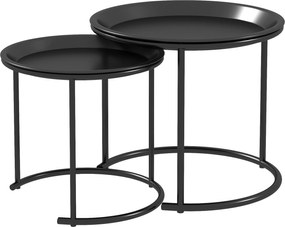 HOMCOM Zestaw 2 metalowych stolików pomocniczych, przesuwane jeden w drugi, blaty działają jako tace, Czarny