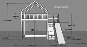 Łóżko na antresoli domek Marulla 142A ze schodkami i zjeżdżalnią