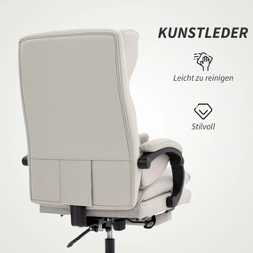 HOMCOM Fotel biurowy regulowany wysokościowo krzesło do biurka z podparciem lędźwiowym, podłokietnikami, podpórką na stopy, z ekoskóry, jasnoszary