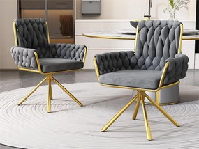 Zestaw 2 krzeseł obrotowych Velvet z podłokietnikami - złote metalowe nogi - Szary