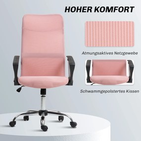 HOMCOM Ergonomiczne krzesło biurowe regulowany obrotowy fotel z funkcją bujania, tkanina mesh, 63 x 65 x 109-119 cm różowy | Aosom PL