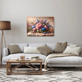Obraz na szkle - Stół pełen kwiatów (70x50 cm)