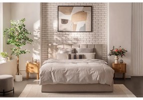 Beżowe tapicerowane łóżko dwuosobowe ze schowkiem i stelażem 160x200 cm Thessa Bold Line – Bonami Selection