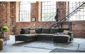 Ciemnoszara aksamitna rozkładana sofa w kształcie litery "U" Miuform Lofty Lilly, lewostronna