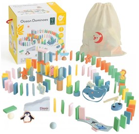 Classic world drewniane domino tor logiczny przeszkód układanka montessori 100 el.