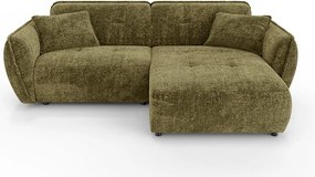 Zielony narożnik z tkaniny szenilowej (prawostronny/z szezlongiem) Nelia – Ropez