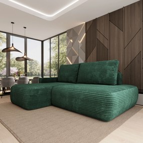 Masseno Narożnik AVINI z funkcją spania i pojemnikiem na pościel Narozniki L, Rozkładana sofa - Butelkowa zieleń, TILIA 39