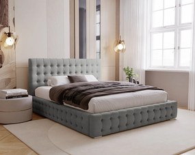BESILIO Łóżko tapicerowane pikowane 200x200 Palmo - łóżko z pojemnikiem chesterfiled, pikowane guziki - Szary