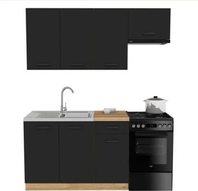 Zestaw Mebli Kuchennych MODERN 170 cm Czarny/Dąb Loftowy