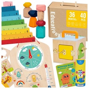 Tooky toy edukacyjne pudełko montessori układanka liczydło tablica pogody 6w1 od 3 lat