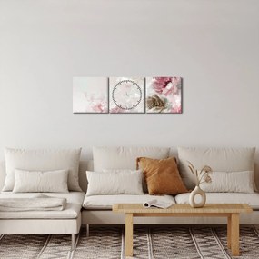 Obraz - Malowanie różowych kwiatów (z zegarem) (90x30 cm)