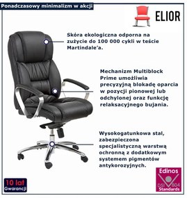 Czarny skórzany fotel biurowy regulowany - Kroton