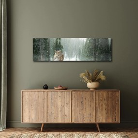 Obraz lamparta na śniegu (170x50 cm)