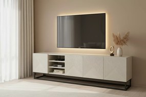 Szafka RTV Asha 200 cm ryflowana z wnęką i czarnym stelażem - kaszmir