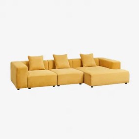 Modułowa Sofa Z Szezlongiem Prawym, 3-częściowa (↔︎335 Cm) Z Wysokim Podłokietnikiem Bruna Tkaniny Szenil Musztarda - Sklum