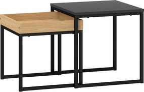 HOMCOM Nowoczesny Stolik Kawowy, Zestaw 2 Stolików, dla Małych Przestrzeni, Kwadratowe, MDF, Metal, Czarny