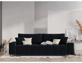 Ciemnoniebieska aksamitna rozkładana sofa ze schowkiem 250 cm Wicklow – Cosmopolitan Design