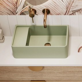 Umywalka z kamienia syntetycznego nablatowa / wisząca prostokątna zielona 43 cm x 25 cm EVELIA Green : Otwory na baterię - Nie, Typ montażu - nablatowa