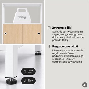 Regał biurowy metalowy z szafkami Eco Design Ariel, 80x40x220 cm, dąb sonoma/biały