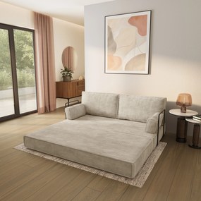 Masseno Sofa piankowa SILAR z funkcją spania, Kanapa z pianki do salonu, Bezmontażowa, Tkanina sztruksowa – Kremowy POSO 100
