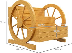 Outsunny Podwyższane grządki z drewna, skrzynki na kwiaty z 3 poziomami, grządka warzywna z dekoracją w kształcie koła wozu, grządka ziołowa z otworami odpływowymi do ogrodu, balkonu, teaku, 61 x 62 x 57 cm
