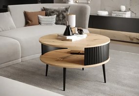 Okrągły loftowy stolik kawowy dąb artisan + czarny - Tubbi 3X