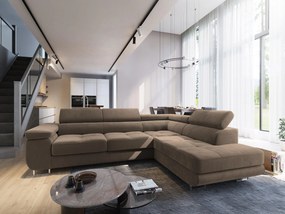 Masseno Narożnik SELVA z Funkcją Spania i Pojemnikiem na Pościel Narożnik L, Rozkładana sofa - Beżowy, MONOLITH 09