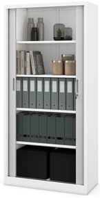 Metalowa szafa biurowa na akta z roletą DAMIAN, 900 x 1850 x 450 mm, biało-szara