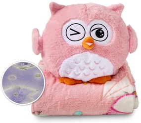 Koc i poduszka-maskotka 3w1 Warm Hug Psotna Sówka różowy