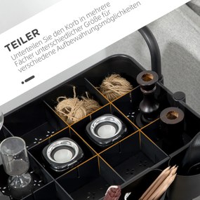 HOMCOM Wózek na 3 Poziomy z Koszykami i Hakami, Wózek Pomocniczy do Kuchni lub Salonu, Stal, Tworzywo Sztuczne, Czarny